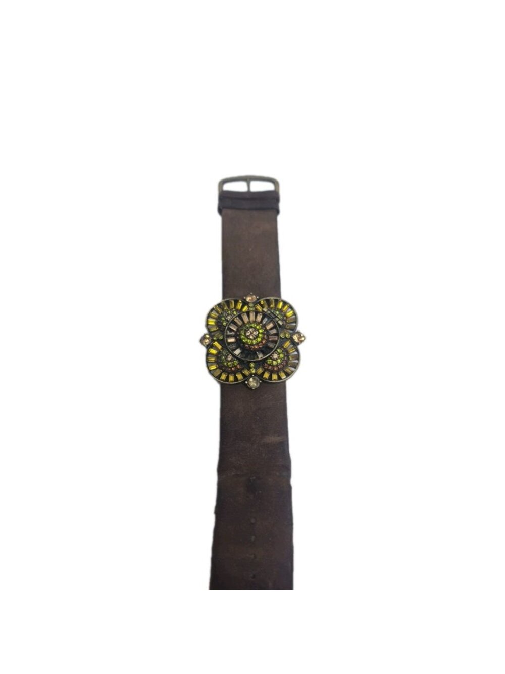 Heidi Daus Multicolor Swarovski Crystals  Jeweled Hidden Watch Leather Band